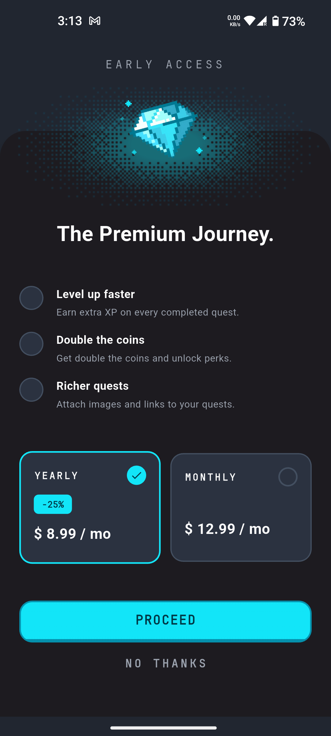 Sidequests Premium subscription screen
